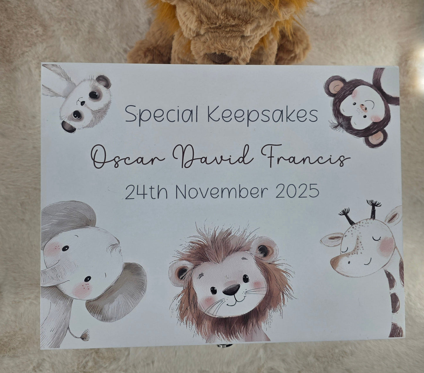 Safari Friends Personalised Keepsake Box - Custom Baby Memory Box