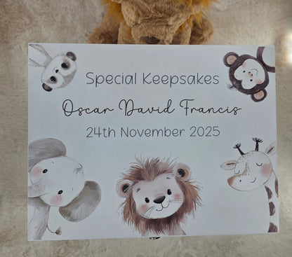 Safari Friends Personalised Keepsake Box - Custom Baby Memory Box