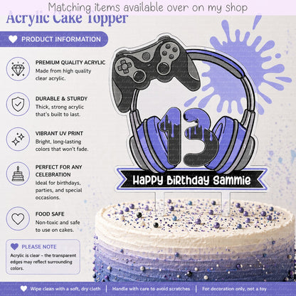 Personalised Game Controller age cake topper - acrylic gamer printed cake topper - custom cake decoration