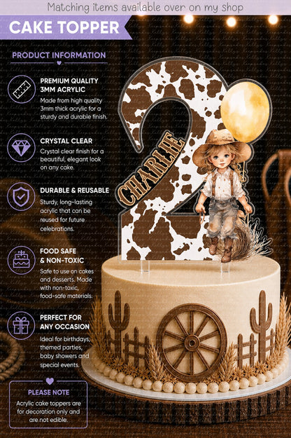 Personalised kid cowboy cake topper - acrylic printed keep it country cake topper - custom cake decoration - cowgirl