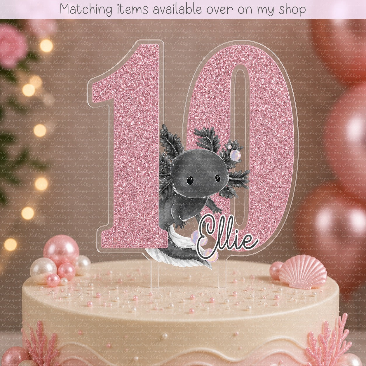 Personalised Axolotl Pink Age cake topper - acrylic printed cake topper - custom cake decoration
