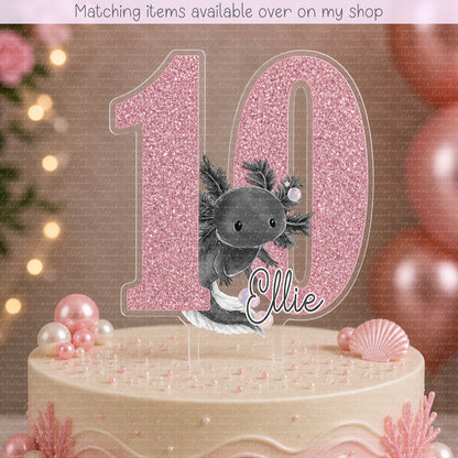 Personalised Axolotl Pink Age cake topper - acrylic printed cake topper - custom cake decoration