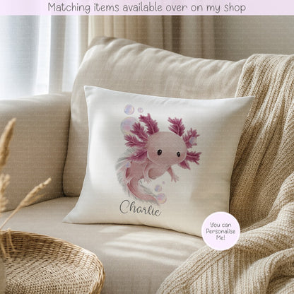 Personalised Hand Drawn Axolotl Cushion - Gift for her - Gift for him -  Axolotl Salamander custom cover - Coloured Back cushion