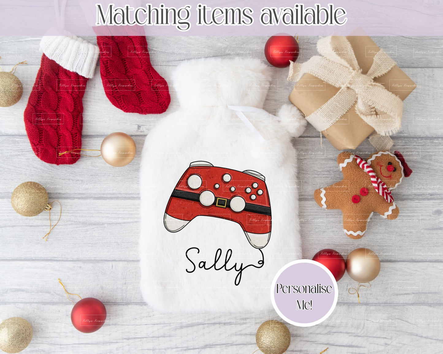 Personalised Christmas Game Controller Fluffy Hot Water Bottle with Faux Fur Cover – 2L Hot Water Bottle in Gift Box, Winter Warmer, Christmas Gift