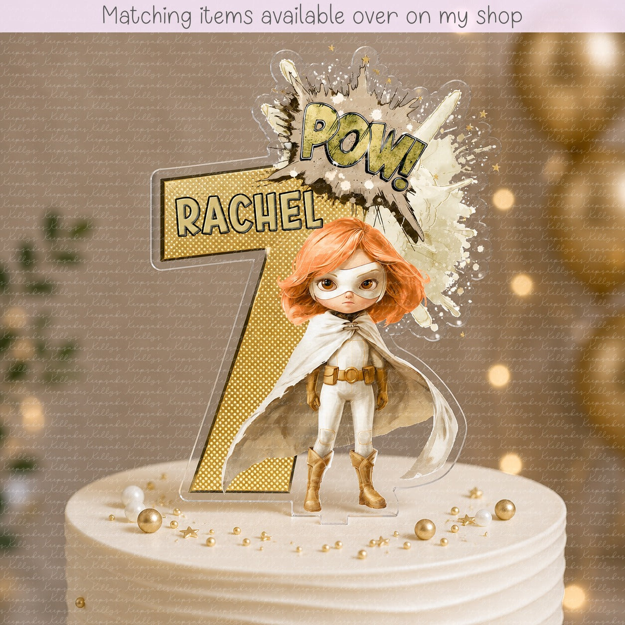 Personalised superhero Girl age cake topper - acrylic printed cake topper - custom cake decoration