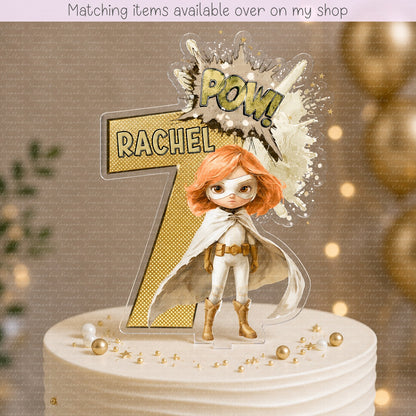 Personalised superhero Girl age cake topper - acrylic printed cake topper - custom cake decoration