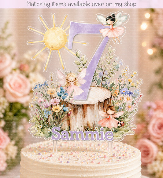 Personalised Fairy age cake topper - acrylic printed fairy garden cake topper - custom cake decoration