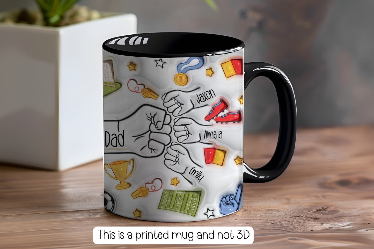 Personalised Football Dad Fist Bump Mug  - Fathers Day - Dad & Children - Daddy - Gift for him - upto 6 hands - football lover