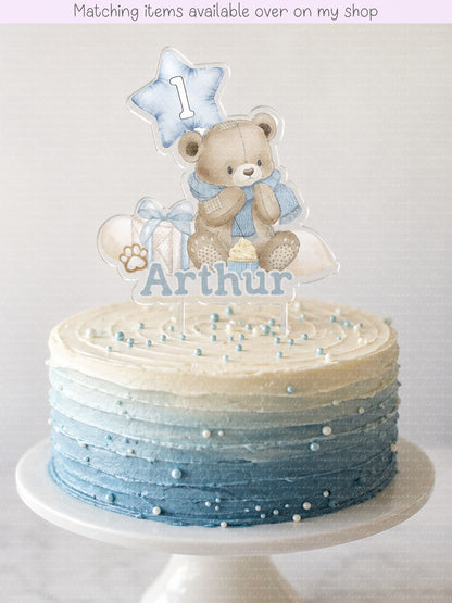 Personalised Birthday Bear Balloon age cake topper - acrylic printed Bear Birthday Party cake topper - custom cake decoration