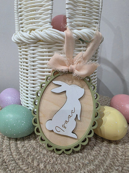 Personalised Wooden Engraved Bunny Easter Tags - Easter hamper baskets