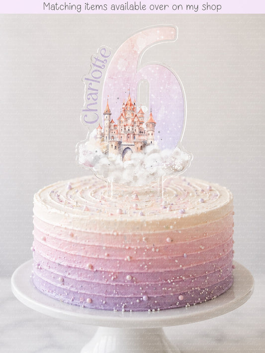 Personalised Princess castle age cake topper - acrylic printed cake topper - custom cake decoration - kids cake topper