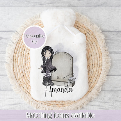 Goth Girl Book or Grave Design Fluffy Hot Water Bottle 2L - personalised alternative inspired