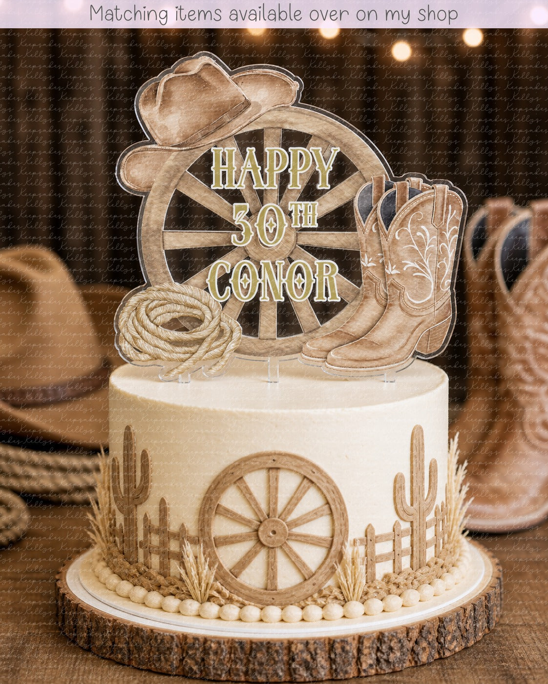 Personalised cowboy cake topper - acrylic printed keep it country cake topper - custom cake decoration - cowgirl