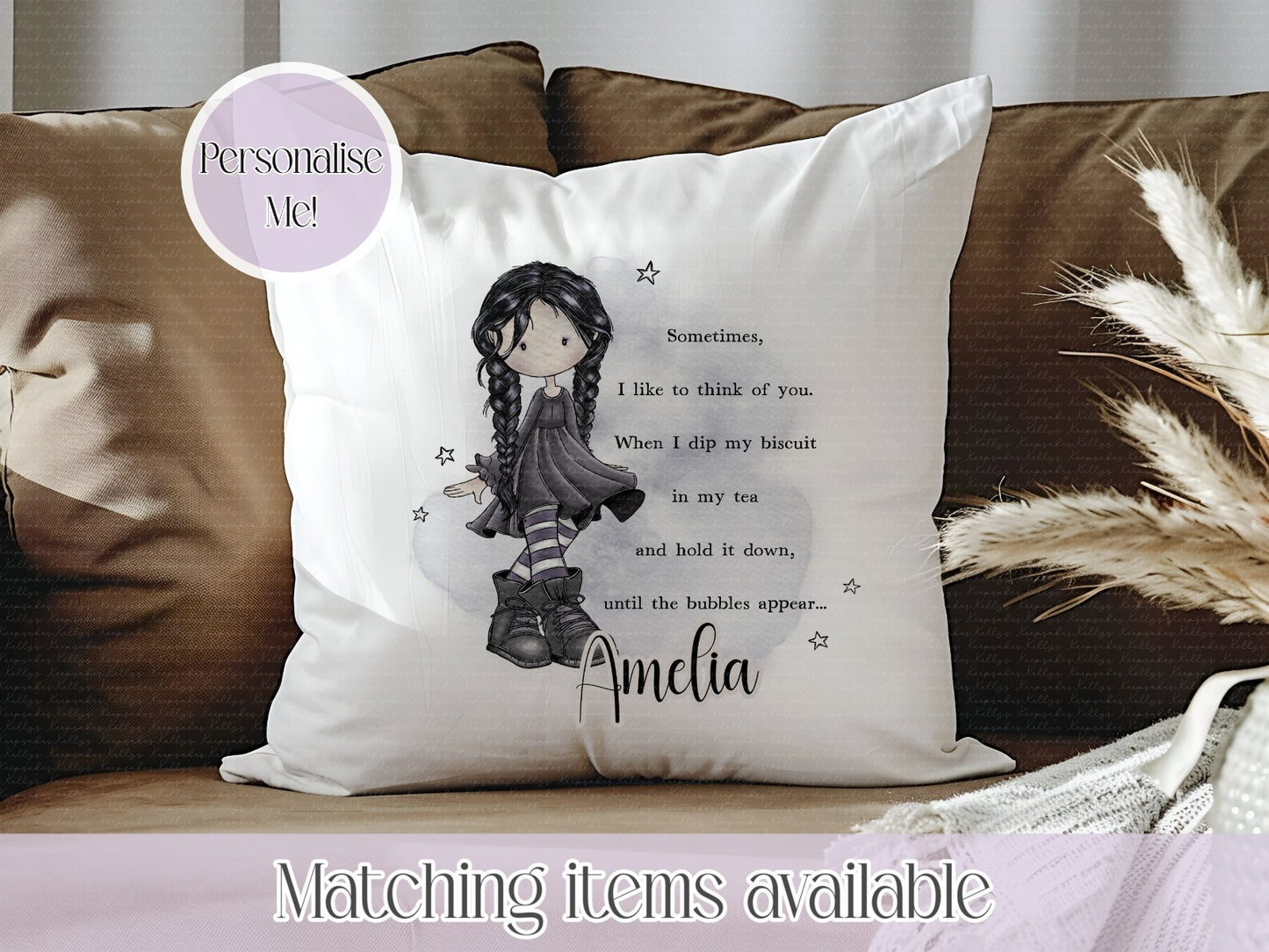 Goth Girl Sweary Personalised Velvet Cushion - Dark Tea Humour -RIP - until bubbles appear- alternative Girl