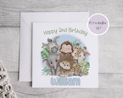 Jungle Friends Personalised Age Birthday Card - fully customised- kids cards