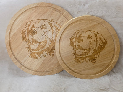 Engraved Dog round wooden chopping boards