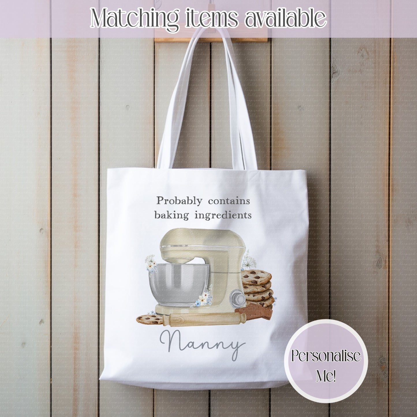 Baking ingredients personalised bag - cake mixer design- custom tote bag