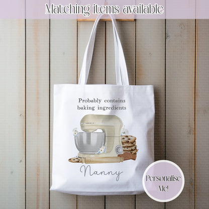 Baking ingredients personalised bag - cake mixer design- custom tote bag