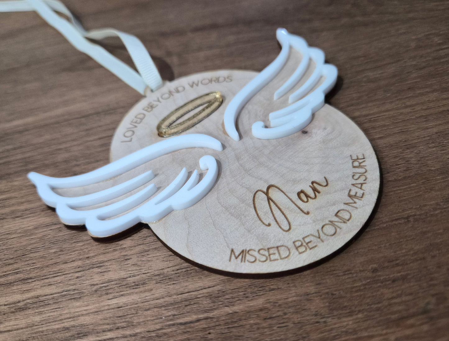 Loved beyond words memorial personalised Christmas bauble - engraved wooden & acrylic custom memory bauble
