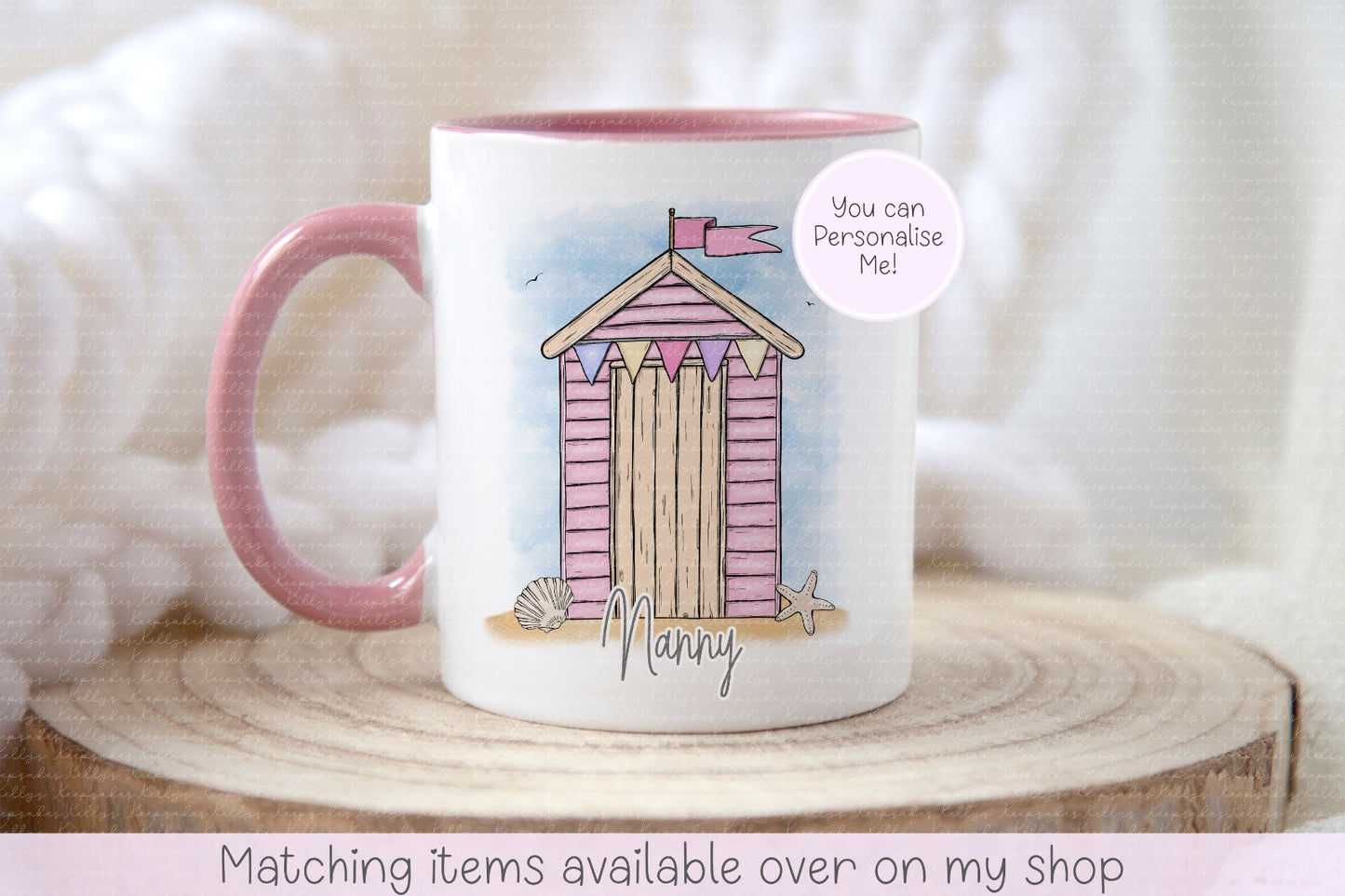 Beach hut personalised mug - seaside custom mug - camping by the beach - gift for her or him