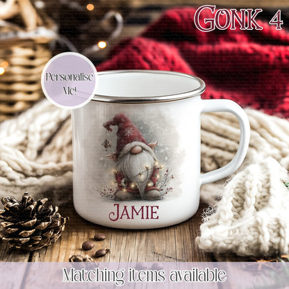 Hot Chocolate Christmas Gonk Mug – Enamel or Ceramic | Custom Name | Stocking filler