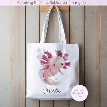 Axolotl personalised tote bag - hand-drawn Axolotl custom bag - salamander shopping bag- axolotl gift