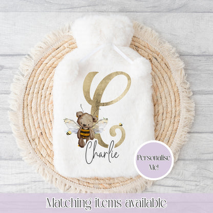 Teddy Bear Bumblebee personalised Hot water bottle- 2l Faux fur custom Hot water bottle