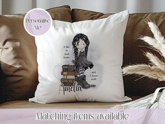 Goth Girl I Like To Read Books Personalised Velvet Cushion - alternative Girl cushion