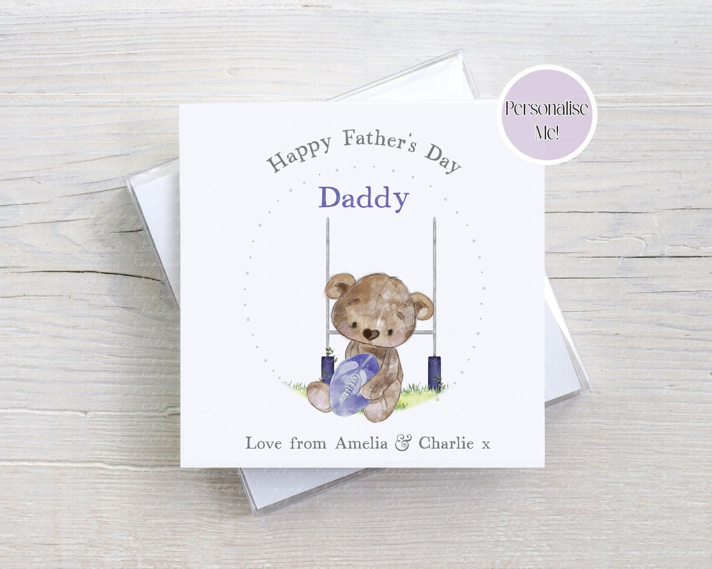 Rugby Teddy Bear Father's Day Card - Personalised Card - custom Father's day card - Rugby Player