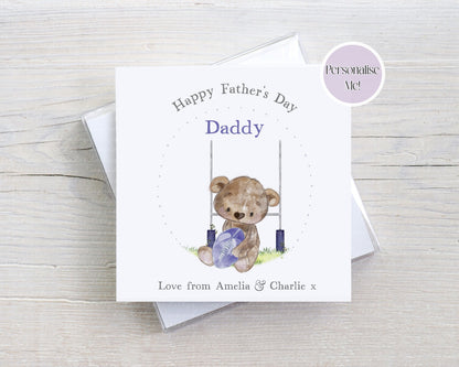 Rugby Teddy Bear Father's Day Card - Personalised Card - custom Father's day card - Rugby Player