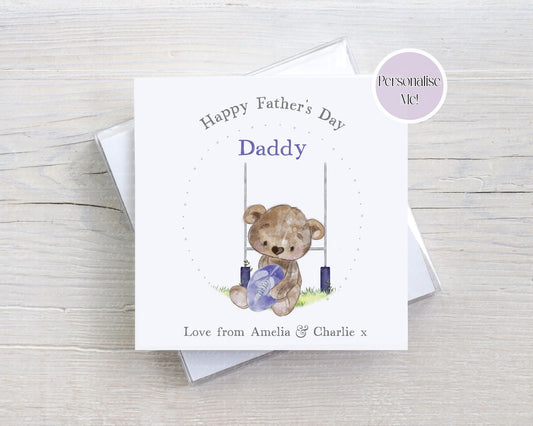 Rugby Teddy Bear Father's Day Card - Personalised Card - custom Father's day card - Rugby Player