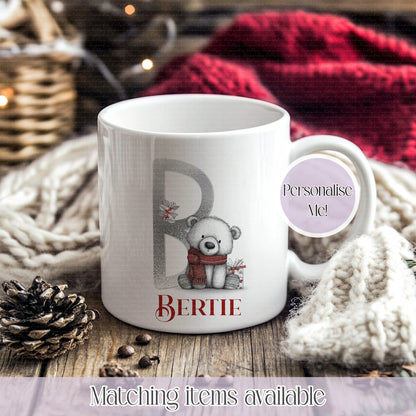 Personalised Quirky Polar Bear Inital Mug – Enamel or Ceramic | Custom Name | Christmas Hot Chocolate Mug