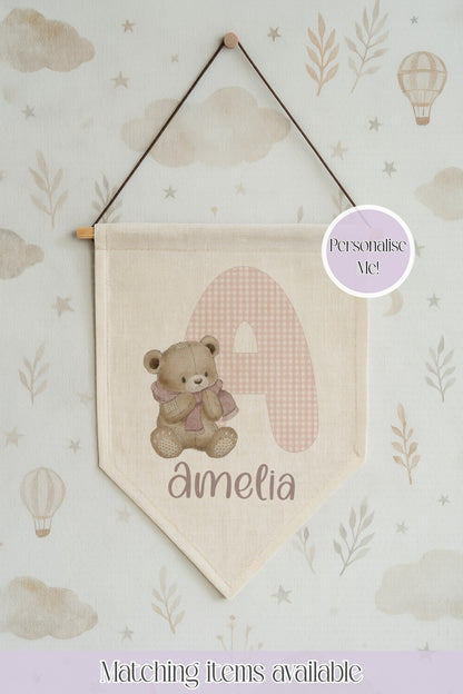 Teddy Initial Nursery Pennant - Baby Room Gift
