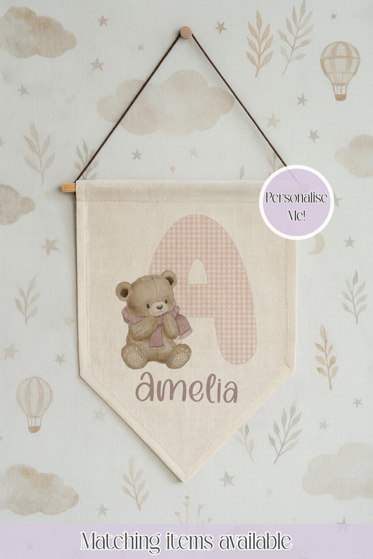 Teddy Initial Nursery Pennant - Baby Room Gift