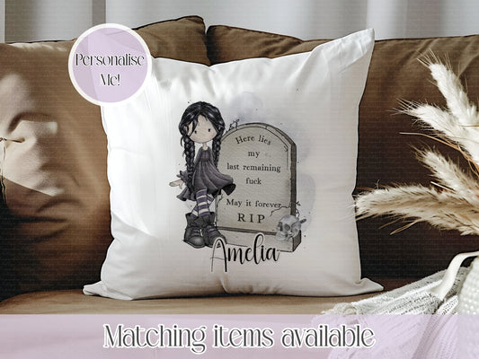 Goth Girl Sweary Personalised Velvet Cushion - Dark Tea Humour -RIP - until bubbles appear- alternative Girl