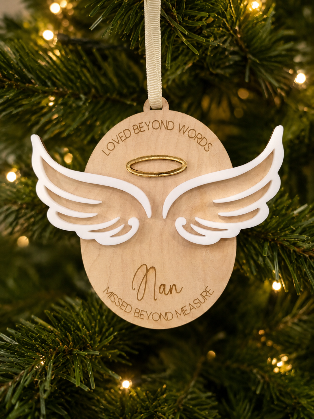 Loved beyond words memorial personalised Christmas bauble - engraved wooden & acrylic custom memory bauble
