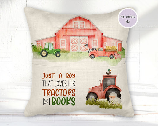Farmyard book pocket cushion - young reader - personalised cushion