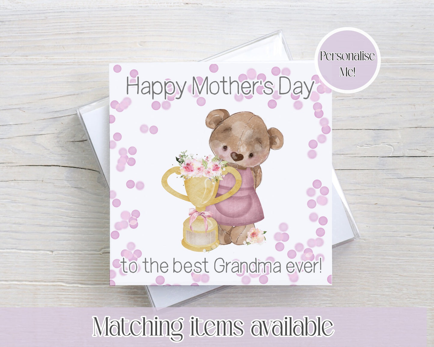 Mother's Day personalised teddy bear floral trophy card - card for her