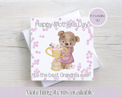 Mother's Day personalised teddy bear floral trophy card - card for her