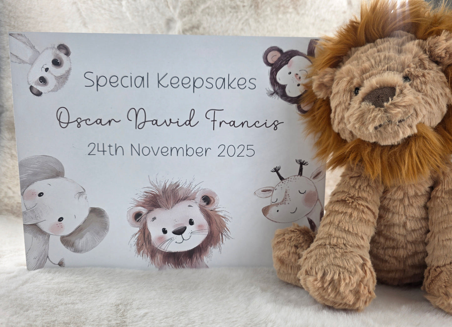 Safari Friends Personalised Keepsake Box - Custom Baby Memory Box