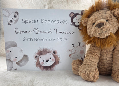 Safari Friends Personalised Keepsake Box - Custom Baby Memory Box
