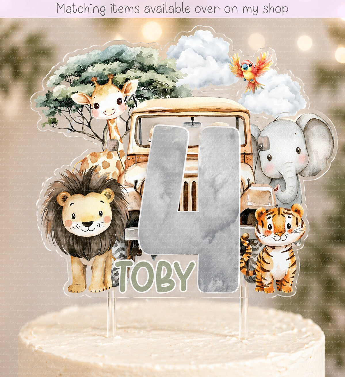 Personalised Safari Animal age cake topper - acrylic printed cake topper - custom cake decoration - kids cake topper