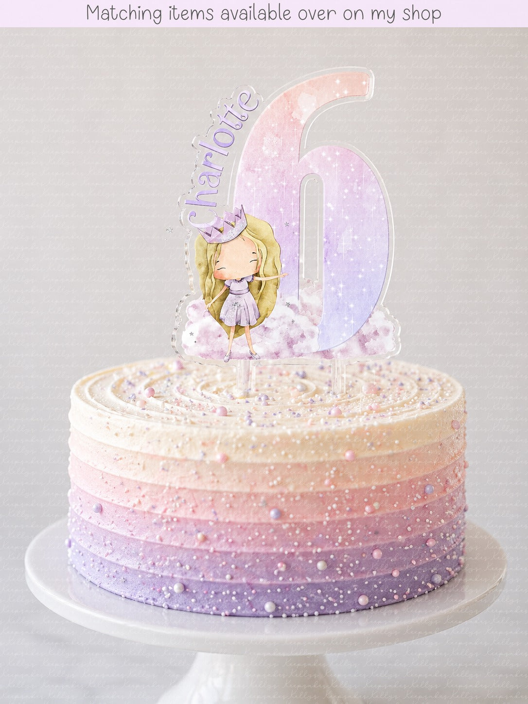 Personalised Princess castle age cake topper - acrylic printed cake topper - custom cake decoration - kids cake topper