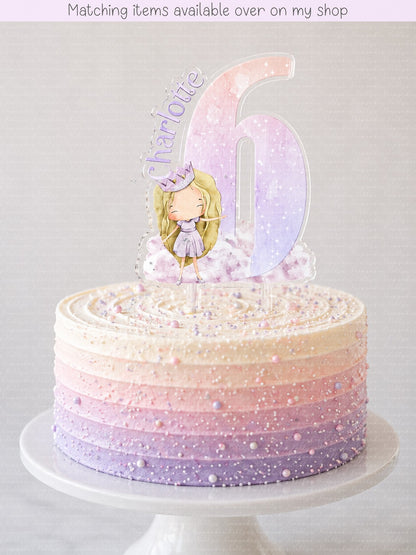 Personalised Princess castle age cake topper - acrylic printed cake topper - custom cake decoration - kids cake topper