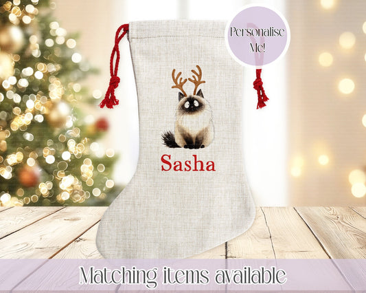 Personalised Cat illustration Pet Stocking - Christmas Stocking for pets - various breeds ans colours - custom Santa sack for pets