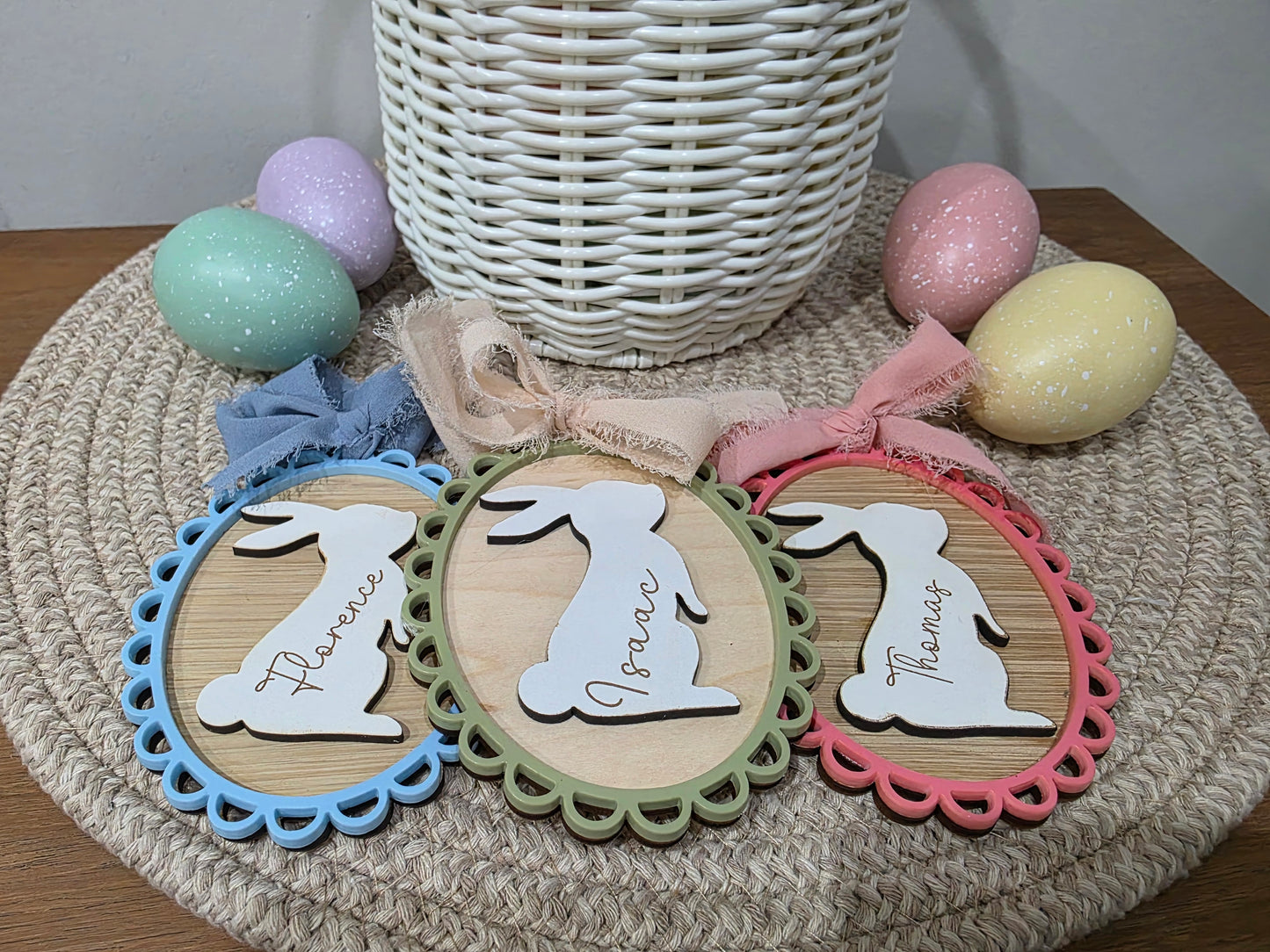 Personalised Wooden Engraved Bunny Easter Tags - Easter hamper baskets
