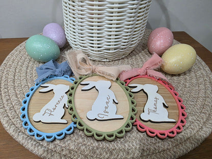 Personalised Wooden Engraved Bunny Easter Tags - Easter hamper baskets
