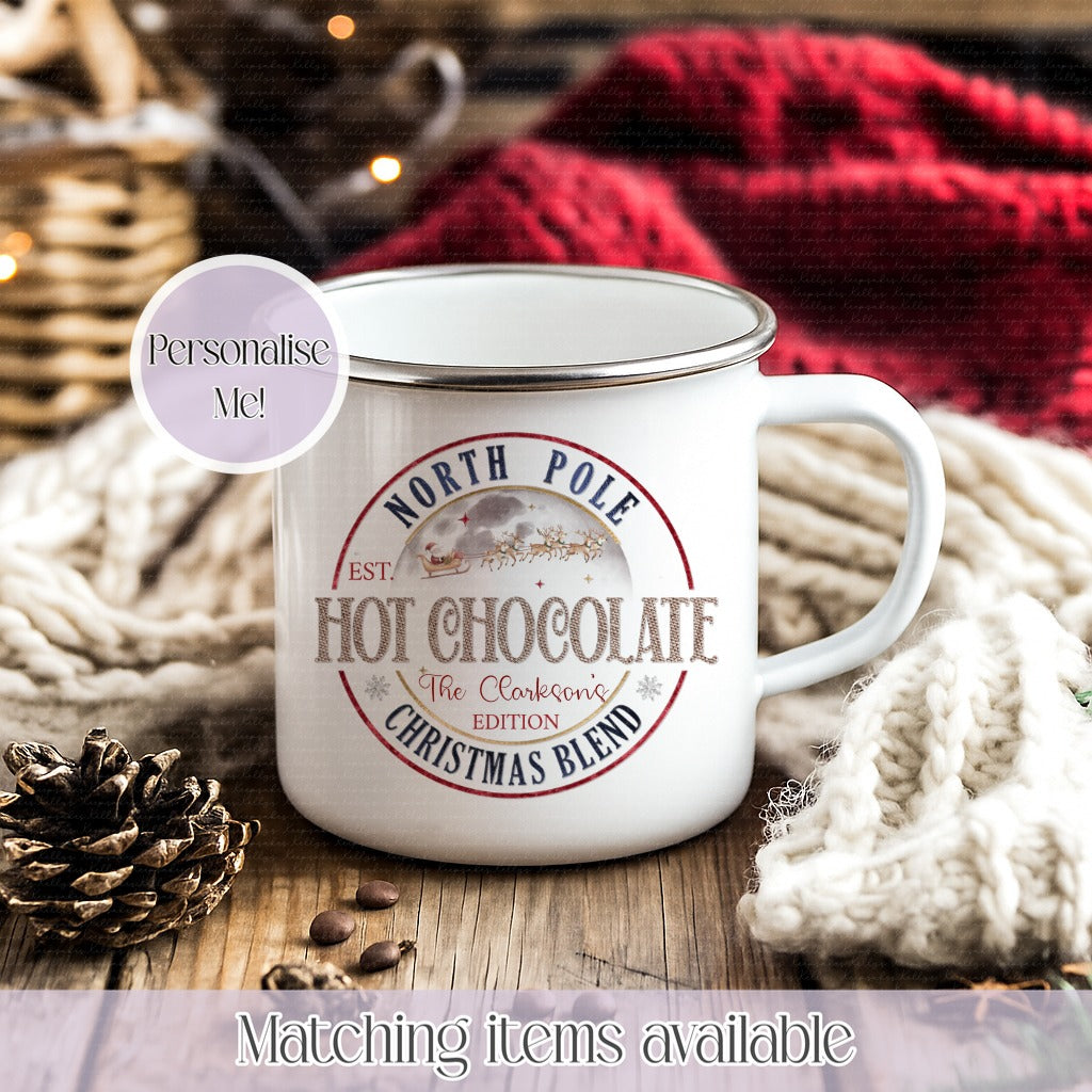 Personalised Hot Chocolate Christmas Blend Mug – Enamel or Ceramic | Custom Name | Christmas Hot Chocolate Mug