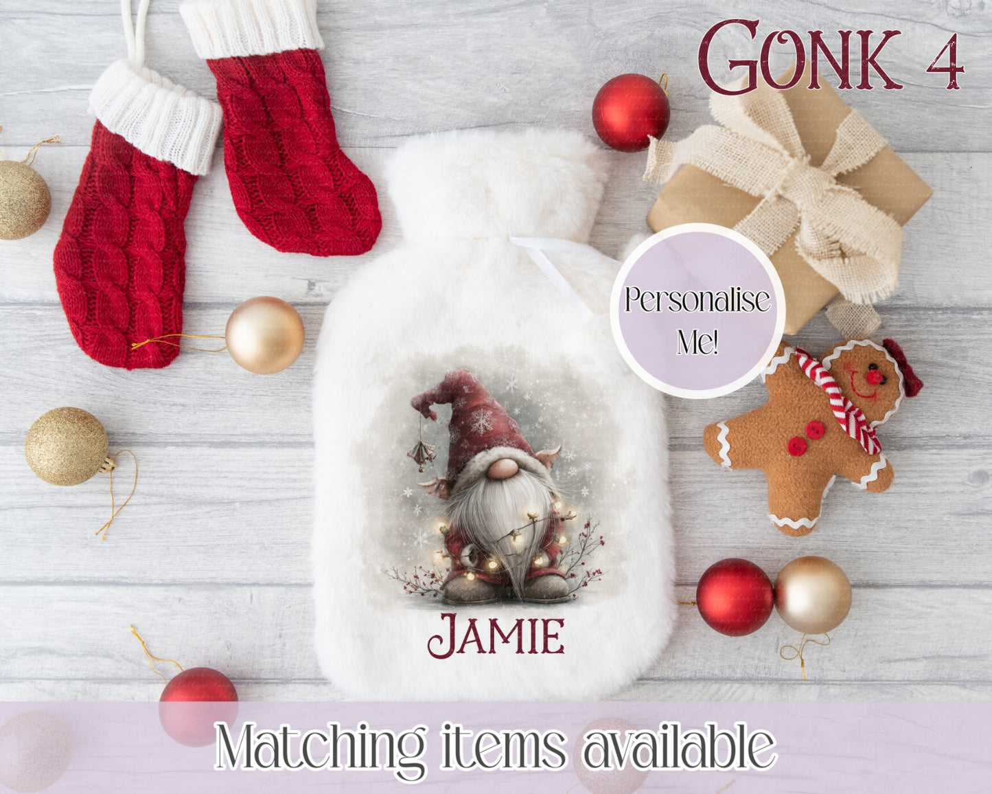 Personalised Cute Gonk Fluffy Hot Water Bottle with Faux Fur Cover – 2L Hot Water Bottle in Gift Box, Winter Warmer, Christmas Gift