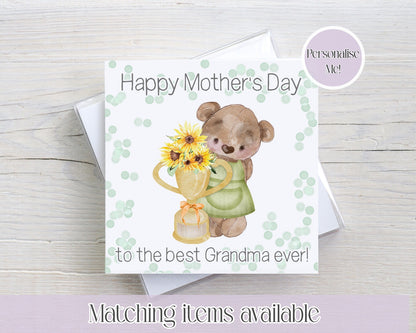 Mother's Day personalised teddy bear floral trophy card - card for her